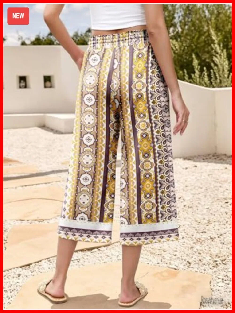 Wide Leg Capri Pants High Waisted Drawstring Palazzo Cropped Trousers with
